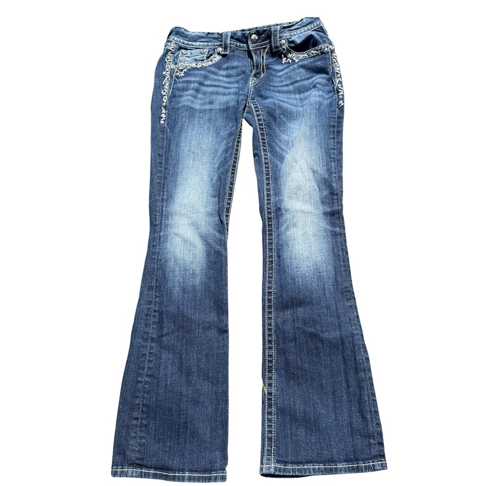Miss Me Blue Jeans Signature Rise Boot Cut Embellished Fleur de lis buttons Y2K